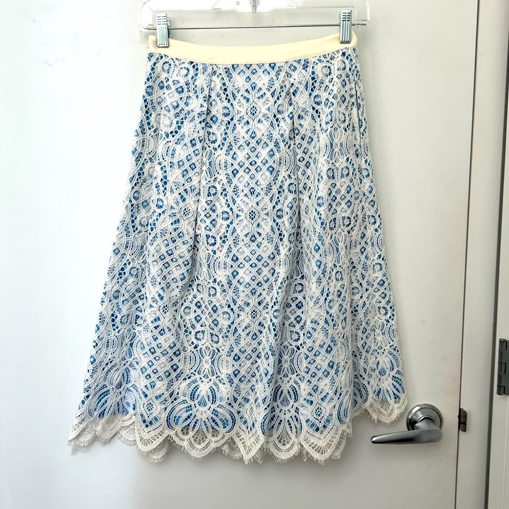 Draper James x Net-a-porter Lakeville lace and Gingham cotton-blend Skirt Size 0